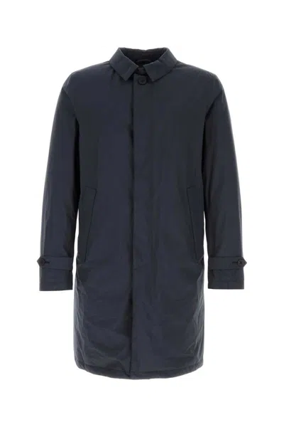 Herno Nylon Trench Coat With Back Vent And Pockets In Blue