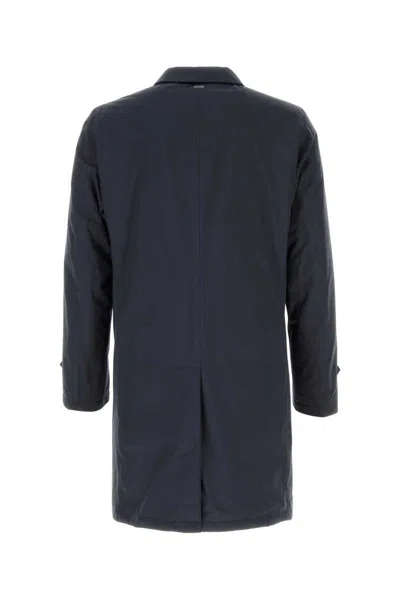 Herno Nylon Trench Coat With Back Vent And Pockets In Blue