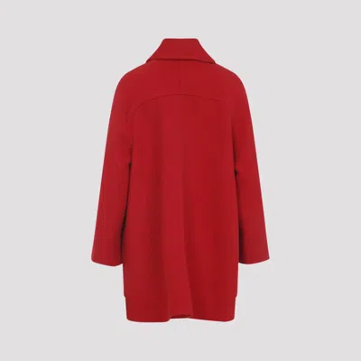 Valentino Wool Coat With Ribbed Collar And Cuffs In Red
