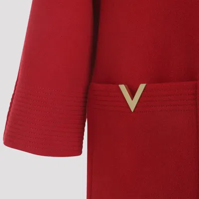 Valentino Wool Coat With Ribbed Collar And Cuffs In Red