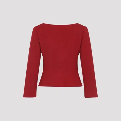 Valentino Womens Bow-embroidered Scoop-neck Tweed Jacket Paris In Red