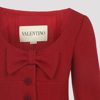 Valentino Womens Bow-embroidered Scoop-neck Tweed Jacket Paris In Red