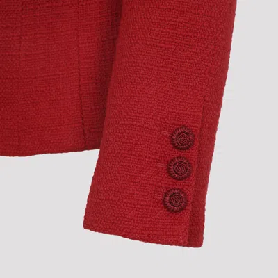 Valentino Womens Bow-embroidered Scoop-neck Tweed Jacket Paris In Red