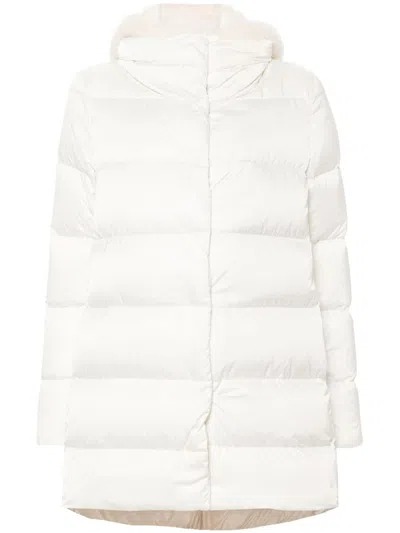 Herno A-shape Down Jacket In Satin And Lady Alternative Fur Clothing In White