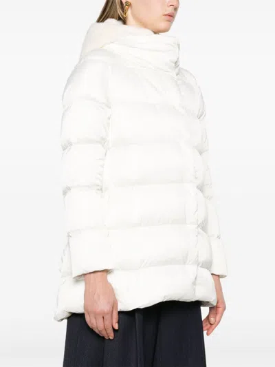 Herno A-shape Down Jacket In Satin And Lady Alternative Fur Clothing In White