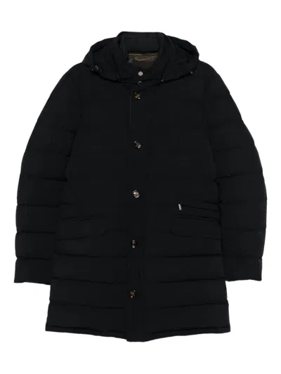 Moorer Black Hooded Long Down Jacket In Animal Print