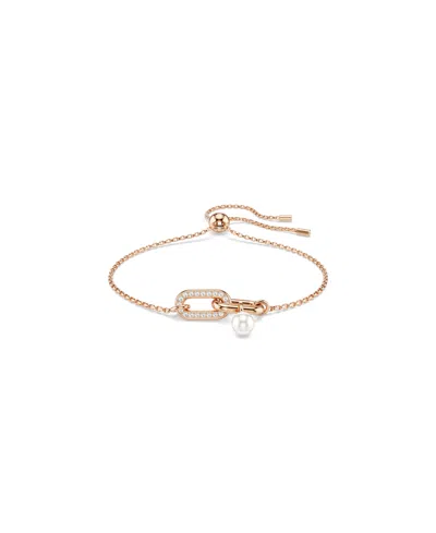 Swarovski Constella Pave Link & Pearl Slider Bracelet In Gold