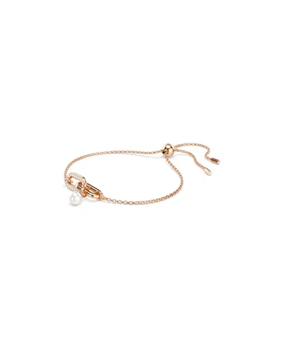 Swarovski Constella Pave Link & Pearl Slider Bracelet In Gold
