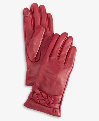 Cole Haan Women's Braided-cuff Leather Gloves In Red