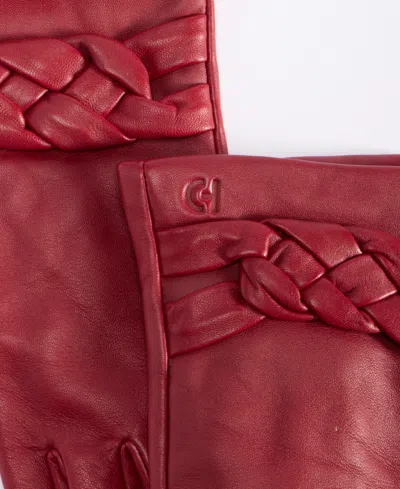 Cole Haan Women's Braided-cuff Leather Gloves In Red