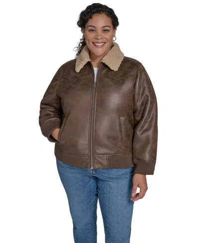 Levi's Plus Size Long Sleeves Western Bomber Jacket In Brown