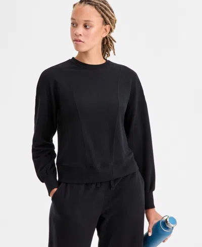 Id Ideology Women's Ribbed Knit Crewneck Sweatshirt, Macy's Exclusive In Black