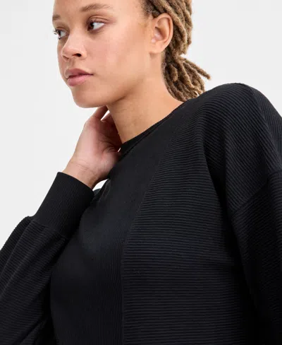 Id Ideology Women's Ribbed Knit Crewneck Sweatshirt, Macy's Exclusive In Black