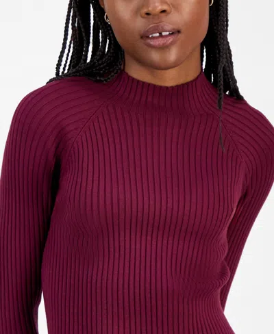 Hooked Up By Iot Juniors' Mock-neck Rib-knit Sweater In Burgundy