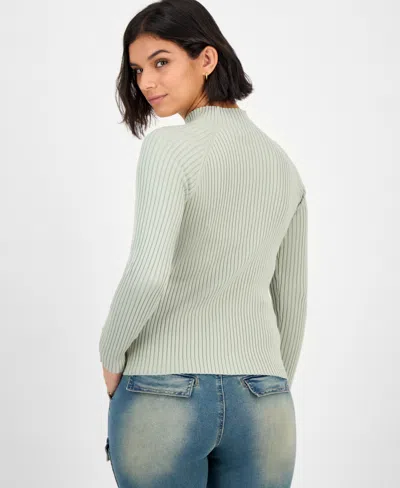 Hooked Up By Iot Juniors' Mock-neck Rib-knit Sweater In Green