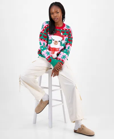 Hooked Up By Iot Juniors' Llama Pullover Holiday Sweater In Multi
