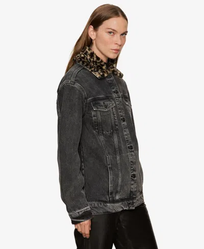 Sanctuary Boyfriend Trucker Jacket In Black Denim In Black