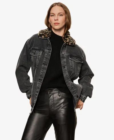 Sanctuary Boyfriend Trucker Jacket In Black Denim In Black