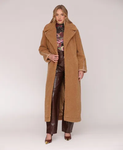 Avec Les Filles Embellished Belted Oversized Coat In Brown