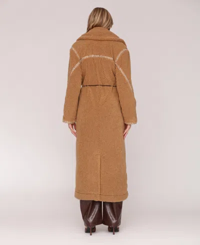 Avec Les Filles Embellished Belted Oversized Coat In Brown