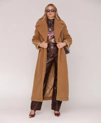 Avec Les Filles Embellished Belted Oversized Coat In Brown