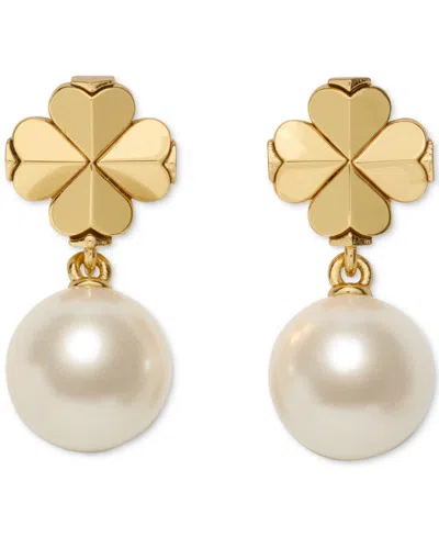 Kate Spade Imitation Pearl And Cubic Zirconia Flower Drop Earrings In Gold