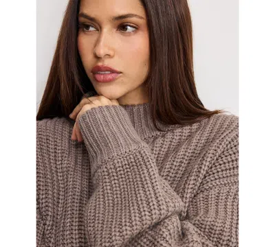 Good American Women's Chunky Knit Mock Neck Sweater In Brown