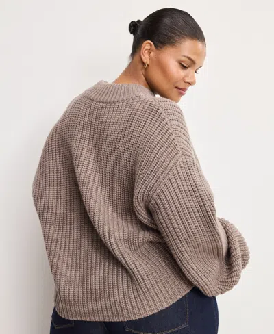 Good American Women's Chunky Knit Mock Neck Sweater In Brown