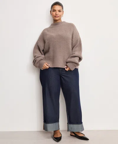 Good American Women's Chunky Knit Mock Neck Sweater In Brown