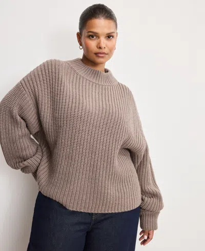 Good American Women's Chunky Knit Mock Neck Sweater In Brown