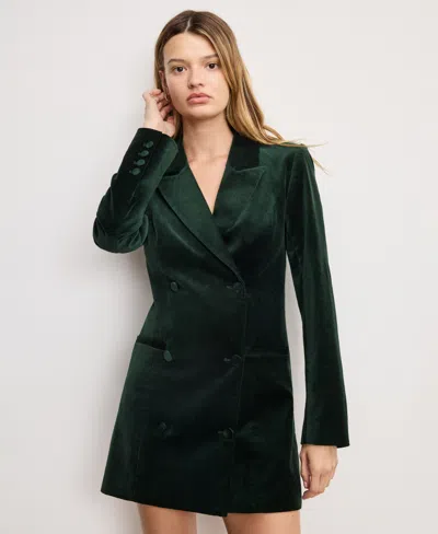 Good American Womens Pine Green003 Exec Velvet Double-breasted Stretch-cotton Blend Mini Dress Xs In Green