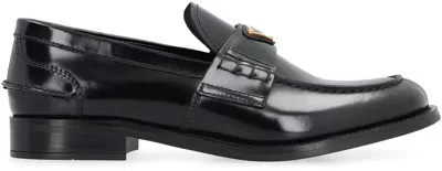 Prada Women Brushed Leather Loafers In Black