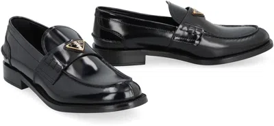 Prada Women Brushed Leather Loafers In Black