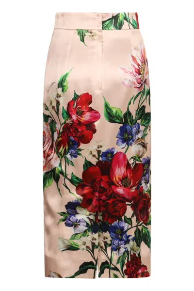 Dolce & Gabbana Longuette Skirt With Floral Print In Pink