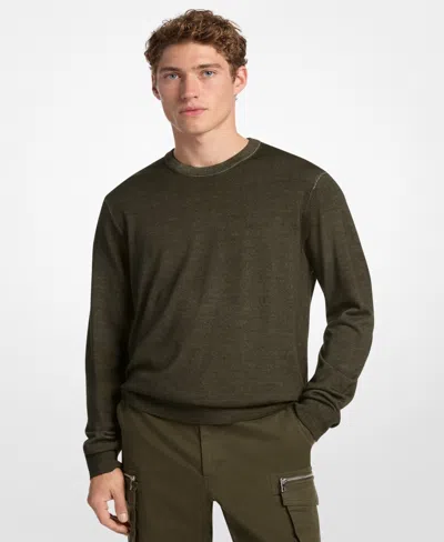 Michael Kors Merino Wool Garment Dyed Sweater In Green