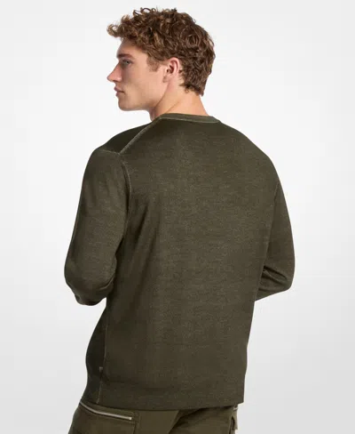 Michael Kors Merino Wool Garment Dyed Sweater In Green