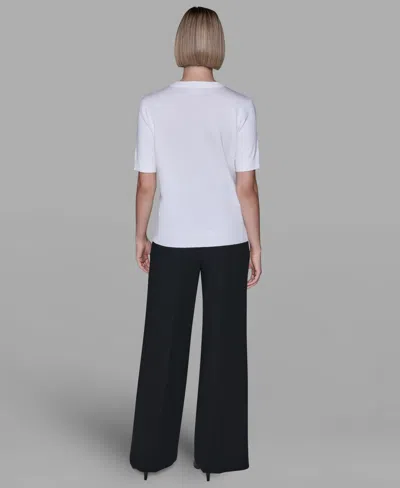 Karl Lagerfeld Front Bow Short Sleeve Sweater In White