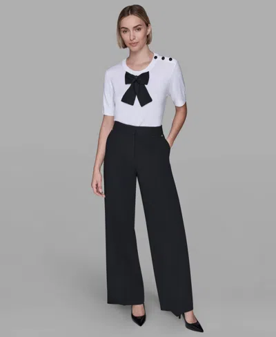 Karl Lagerfeld Front Bow Short Sleeve Sweater In White