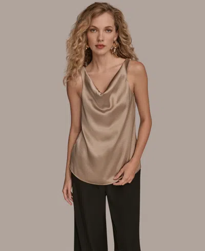 Donna Karan Women's Charmeuse Cowl Neck Tank Top In Brown