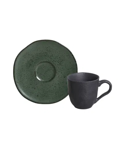 Porto Brasil Stoneware Coffee Cup And Saucer Set, Service For 6 In Green