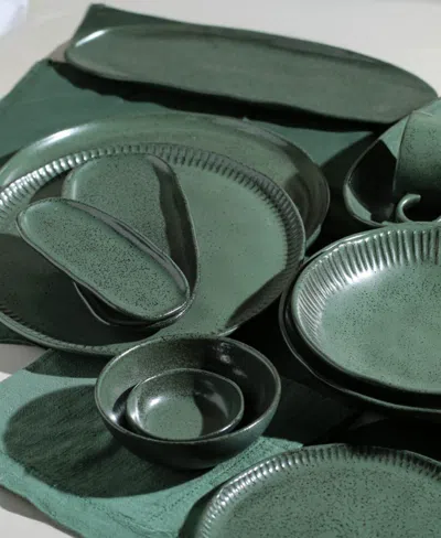 Porto Brasil Stoneware Shallow Oval Platters, Set Of 4 In Green