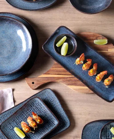 Porto Brasil 12.99" Stoneware Medium Rectangular Platters, Set Of 4 In Blue