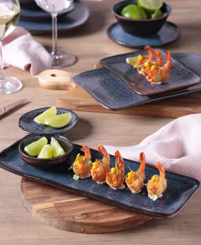 Porto Brasil 12.99" Stoneware Medium Rectangular Platters, Set Of 4 In Blue