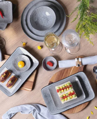 Porto Brasil 7" Stoneware Rectangular Juta Platters, Set Of 4 In Gray