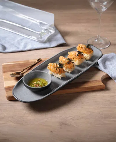 Porto Brasil 14.17" Stoneware Large Shallow Oval Platters, Set Of 4 In Gray