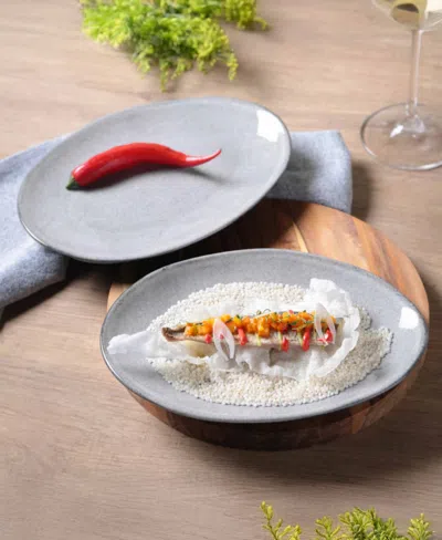 Porto Brasil Stoneware Oval Dessert Plates, Set Of 6 In Gray