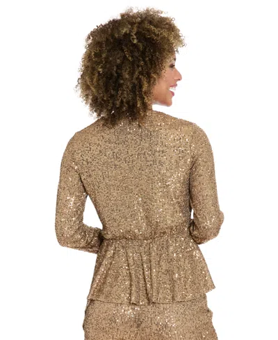 Muse Women's Long Sleeve Faux Twist Wrap Top In Gold