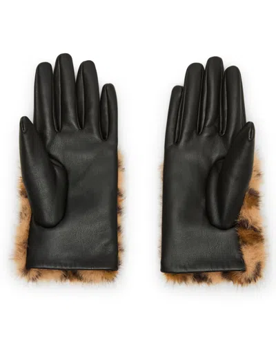 Steve Madden Printed Faux-fur-cuff Faux-leather Gloves In Animal Print