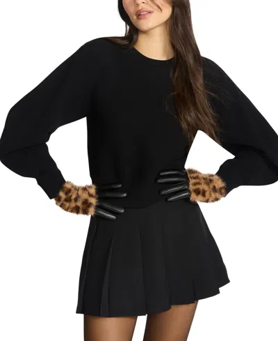 Steve Madden Printed Faux-fur-cuff Faux-leather Gloves In Animal Print