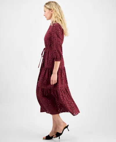 Julia Jordan Eyelet Maxi Shirtdress In Burgundy